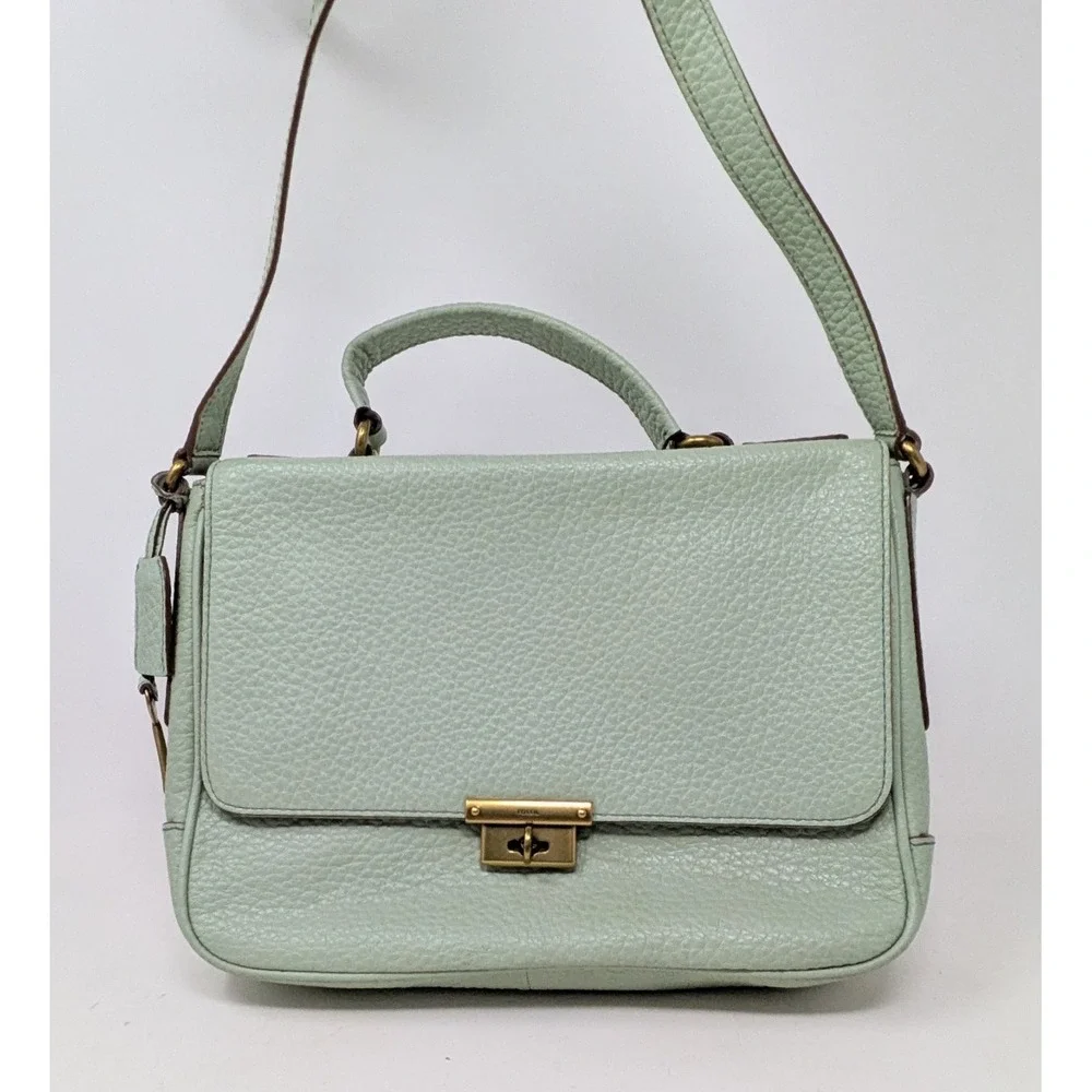 Fossil Memoir Flap Seafoam Mint Green Leather Crossbody Satchel Bag ZB5413 Dust